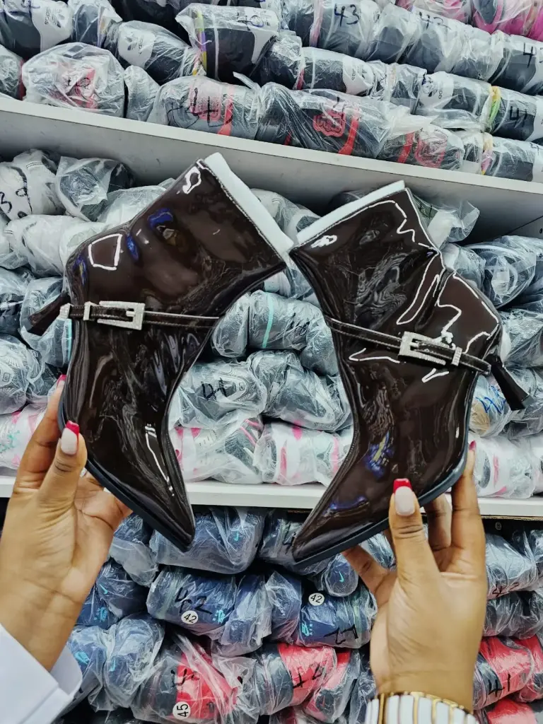 Coffee Patent Leather Boots